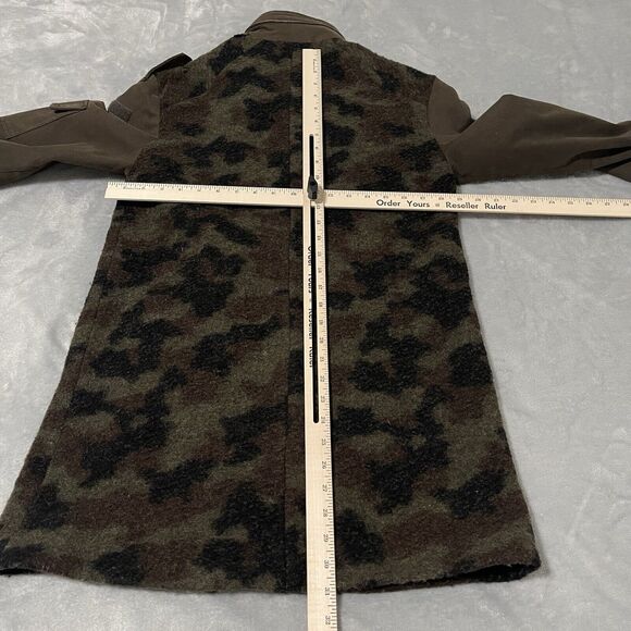 Zara Trafaluc Jacket Womens Small Military Green Camouflage Camo Patch Zip Wool - Picture 7 of 9